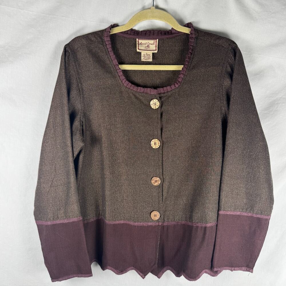 April Cornell 100% Wool Brown & Purple Blazer, Size Large, #Earthtones #Ecochic